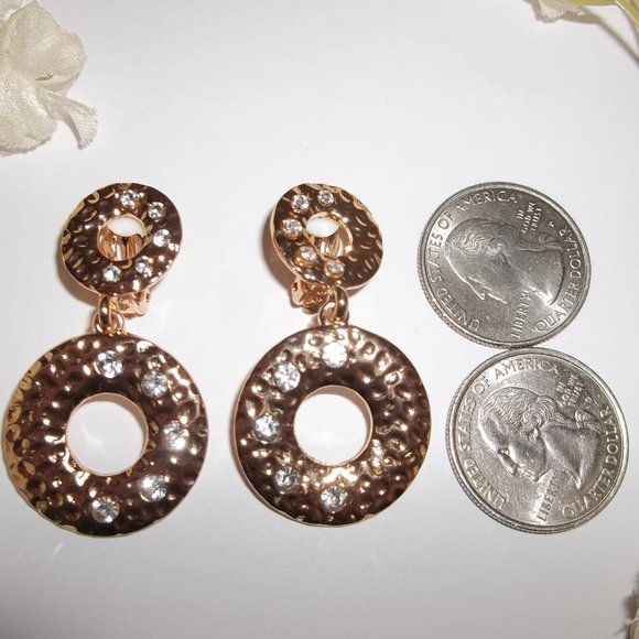 Pre-owned, CLIP ON Earrings, Rose Gold Earrings, Rose Gold Hoops, Earring 7997 - Picture 3 of 5